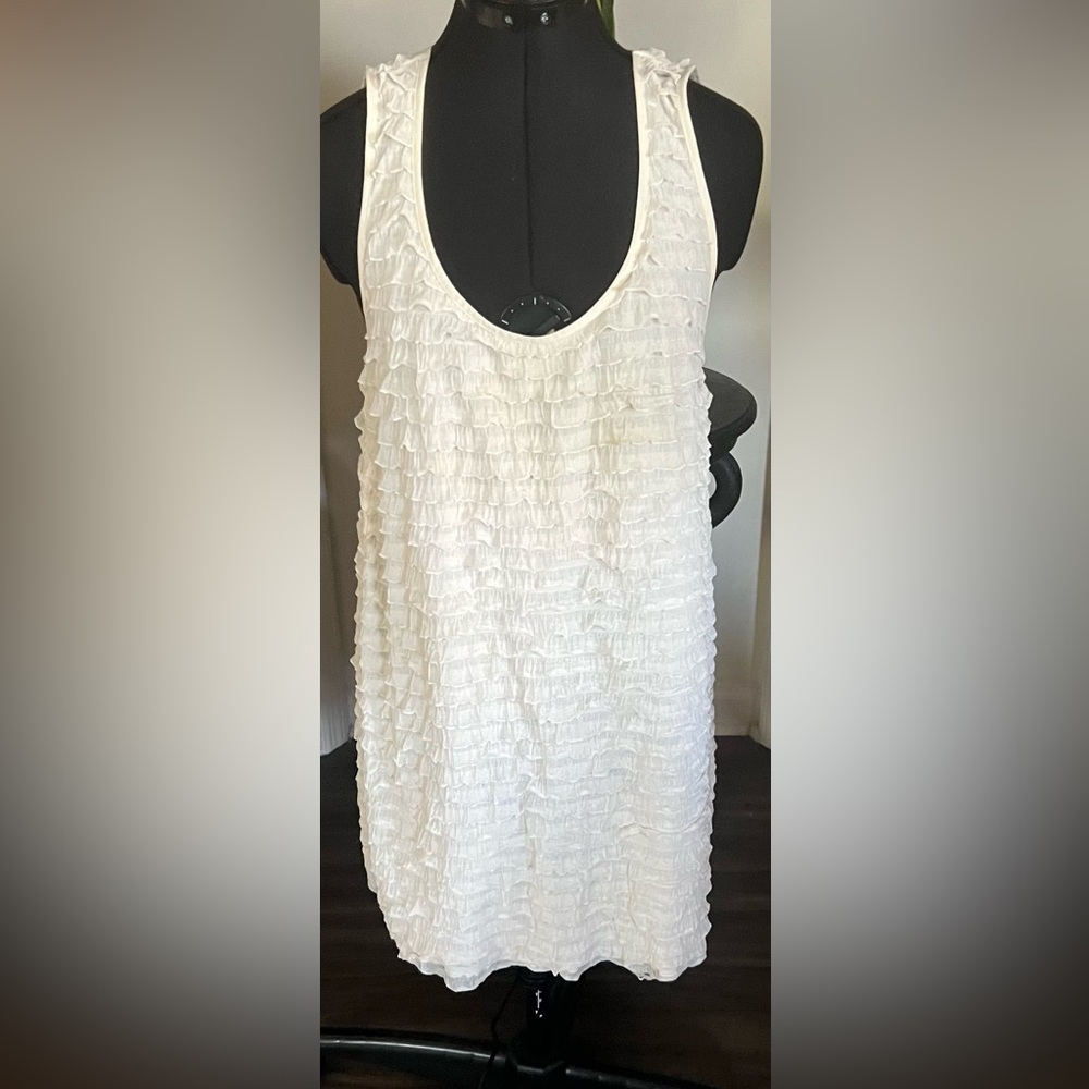 Cream with Gold Sparkle Ruffled Sleeveless Dress